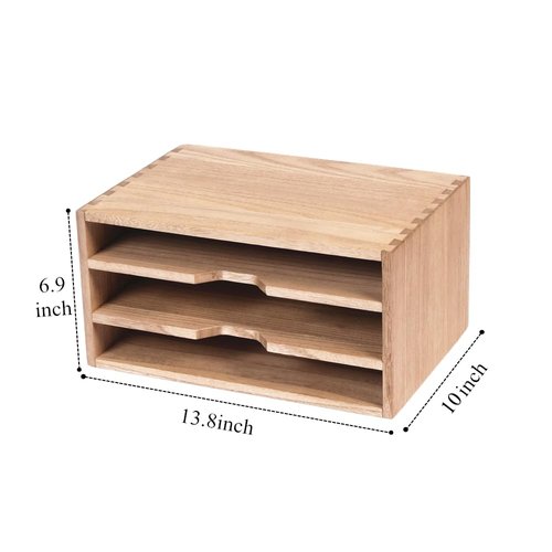 DDYURI 3-Tier Paper Storage Letter Tray File Sorter - Wood Desktop Document Organizer Holders with Mail Sorter, School & Home Magazine File Dividers, Book Rack Shelf Stand for HD-SJ3K (Light)