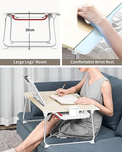 SAIJI Teak Folding Bed Desk for Laptop - Extra Large, Adjustable & Portable