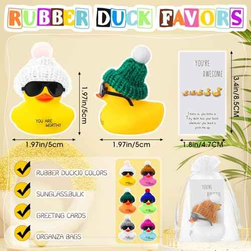Liliful 48 Set Employee Appreciation Gift Bulk for Coworker You Are Awesome Sign Card Cheer up Rubber Ducks with Glasses Inspirational Mini Christmas Thank You Gift for Staff Team Teacher Women