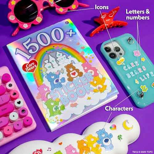 Care Bears Sticker Book, 1500 Cute Stickers for Scrapbooks, Planners, Features Letter, Laptops and Water Bottle for Kids Teens, School Supplies for Kids