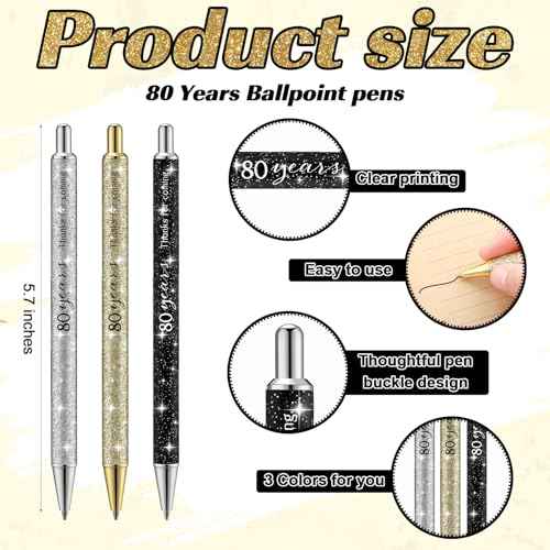 24 Set 80th Birthday Favors for Guests Anniversary Party Favor Thanks for Coming Glitter Ballpoint Pen Bookmark Thank You Card Organza Bag for Adult Appreciation Souvenir Birthday Gift(80th)