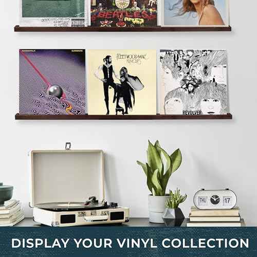 Ilyapa Vinyl Record Holder Wall Mount Vinyl Record Shelf - 2 Pack 39.5-inch Wood for 6 Records Display & Shelves, Includes Mounting Hardware - Brown