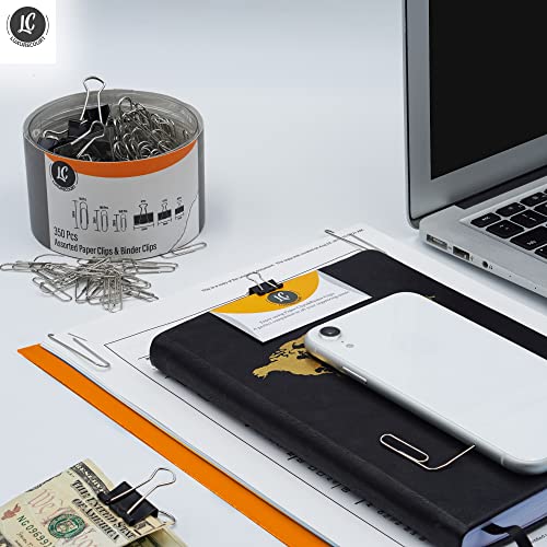 Luxurecourt 350-Piece Paper Clips & Binder Clips Set in Clear Organizer