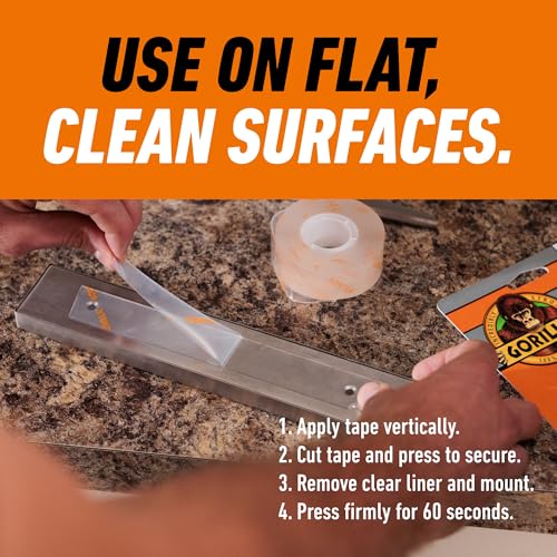 Gorilla Invisible Hold Mounting Tape 1" x 60" Clear, Holds Up to 15 lbs, Indoor & Outdoor Use