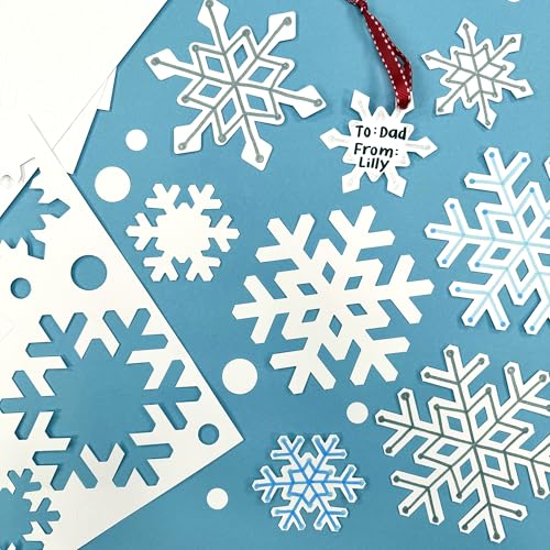 80 Pieces Snowflake Paper Cutouts with IDEA Guide, 2-Sided US Made Card Stock Punch Out White Snowflakes for Bulletin Boards, Classroom Decor - Small and Large Snowflake Decorations Winter Cutouts