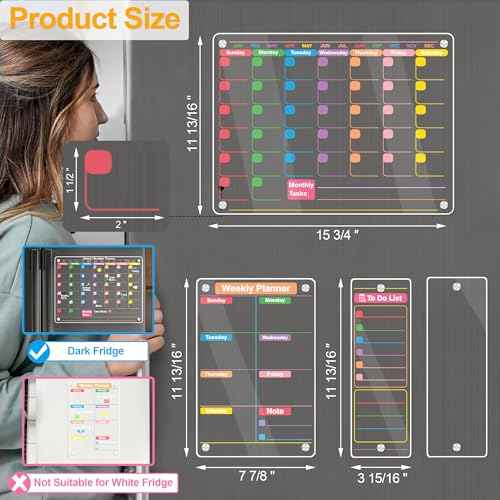 Clear Acrylic Magnetic Calendar for Fridge, 16"x12" Monthly and Weekly Calendar Planner, Dry Erase Board for Fridge, Ideal for Family Organization and Events
