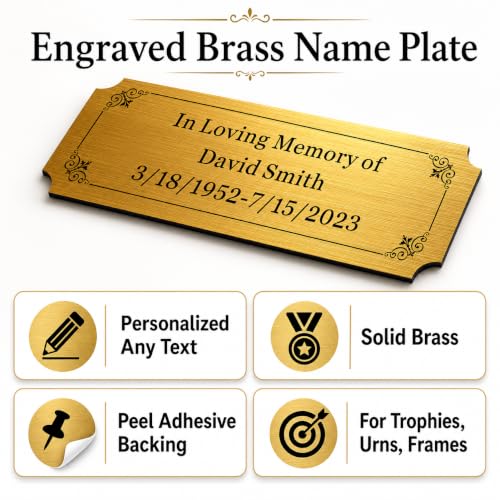 Gold 3x1 Inch Engraved Name Plate - Personalized Brass Plaque for Trophies & Memorials