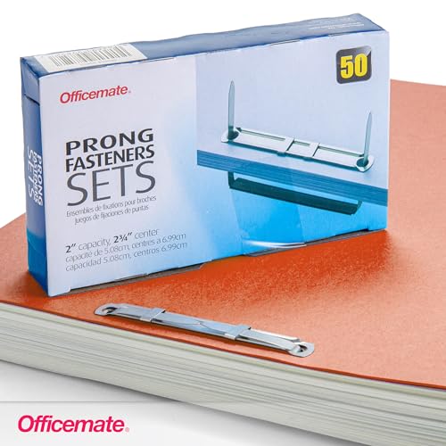 Officemate Prong Paper Fasteners, 2 inch Capacity, 2.75 Base, Box of