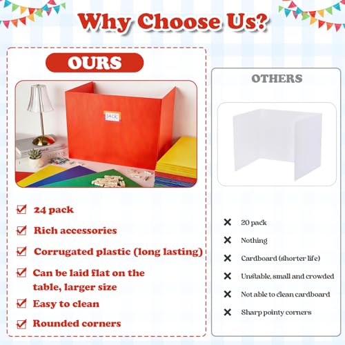 Colorful Desk Privacy Folders Set – 24 Tri-Fold Classroom Dividers with Clips, Pins & Stickers