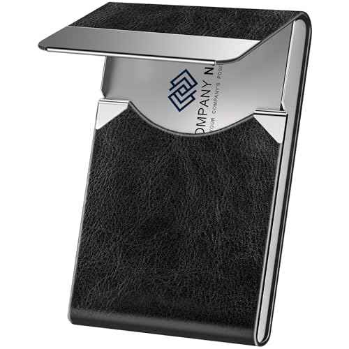 Business Card Holder for Women or Men, Business Card Case with PU Leather and Stainless Steel, Slim Metal Case with Magnetic Closure for Business Meeting Use
