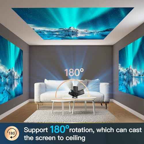 [180¡ÆAdjustable Stand]HIPPUS Smart Mini Projector with WiFi and Bluetooth, Full HD 1080P, Auto Keystone, Portable Ceiling Projector,Wifi 6,Android 11.0 (Black)