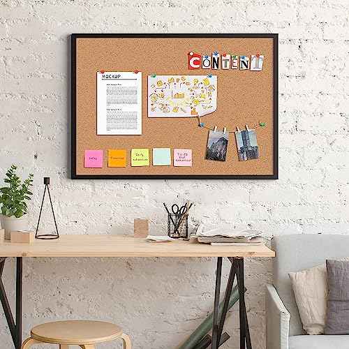 Board2by 2-Pack Cork Board Bulletin Board 18¡° x 24¡±, Black Wood Framed Corkboard, Office Board for Wall Cork, Large Wall Mounted Notice Pin Board with 32 Push Pins for School, Home & Office