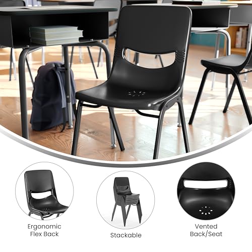 EMMA + OLIVER Black Stackable Flex Comfort Classroom Chair (12+), 500 lb Capacity
