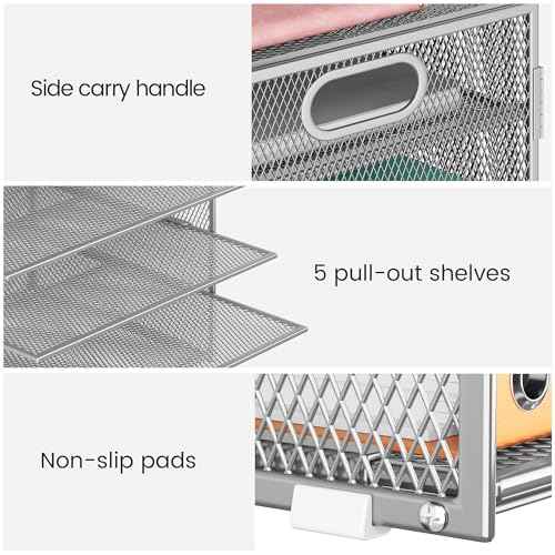 Lavatino 2 Pack 8-Tier Office Desk File Organizer, Letter Tray Paper Organizer with Handle, Including 5 Adjustable Slide Trays for Organizing Desk Workspace Accessories and Supplies (Silver Mesh)