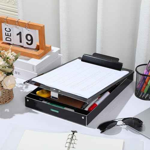 Janlaugh 1 Pieces Metal Storage Clipboard Letter Size Heavy Duty Aluminum Clip Board 14'' x 9.06'' x 2.95'' Contractor Clipboard Dual Storage Form Holder Paper Holder with High Capacity Clip
