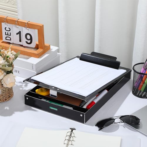 Janlaugh 2 Pieces Metal Storage Clipboard Letter Size Heavy Duty Aluminum Clip Board 14'' x 9.06'' x 2.95'' Contractor Clipboard Dual Storage Form Holder Paper Holder with High Capacity Clip