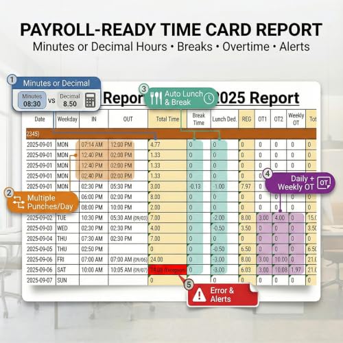 App-Controlled Time Clock for Small Business with Facial Recognition & Payroll Reports