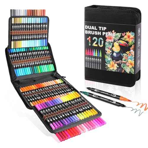 Dual Tip Markers, Double Brush Art Markers Set with Fine Tip and Brush Tip for Adult Coloring Book, Hand Lettering, Calligraphy & Drawing, Art Supplies Kit for Kids and Adults (120 Colors)
