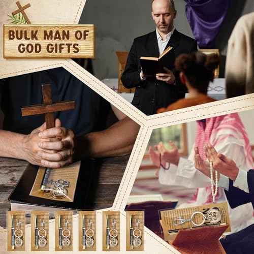 Man of God Gift for Men Christian Baptism Gifts Included Bible Verse Keychain Religious Ballpoint Pens with Cards Bags for Thanksgiving Day Christmas Church Pastors(30 Sets)