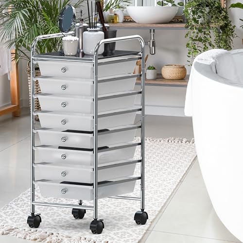 Simple Houseware 8-Drawer Chrome Rolling Utility Cart – 14.4x12.7x30.25 inches