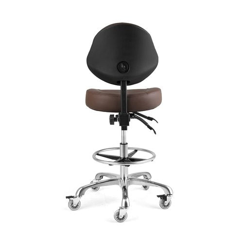 McDooFly Rolling Drafting Chair with Back Support - Tall Office Chair for Standing Desk Adjustable Foot Ring Swivel Rolling Stools for Workshop Art Studio Salon Shop Counter Home Office (Brown)