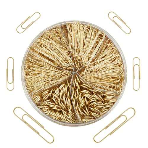NEEWAY 500pcs Gold Paper Clips Assorted Sizes Small, Medium and Large Paperclips for Paperwork Ideal for Home, School and Office Use