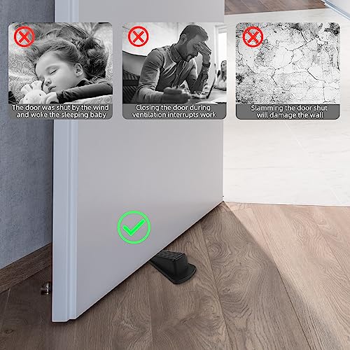 2 Pack Rubber Door Stops Stackable Wedges for Bottom of Door - Black