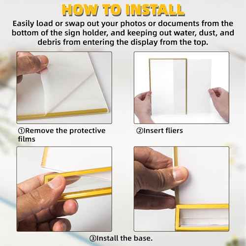 TonGass 12-Pack 5x7 Standard Double-Sided Acrylic Wedding Table Numbers Picture Frames, Clear Sign Holders with 3mm Gold Border & Vertical Stand