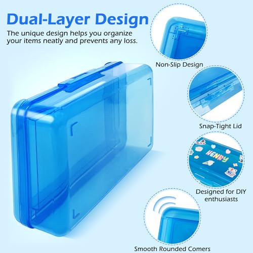 Pink Double Layer Clear Plastic Pencil Case with Stickers - YILANCOL