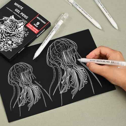 White Gel Pens - 0.6/0.8/1.0mm Fine Point Opaque White Archival Ink Pen Set for Black Paper Art, Bullet Journaling & Holiday Gifts - 9 Pack Multi-Size Gel Pens for Artists, Beginners