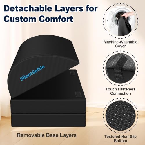 SilentSettle Foot Rest Under Desk, 3-Height Adjustable Foot Stool - Black (Large)
