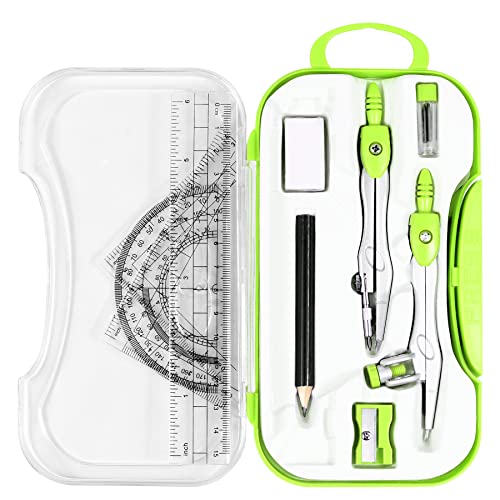 Green Vobou Math Geometry Set 10 Pcs with Compass, Ruler & Protractor for Students and Teachers