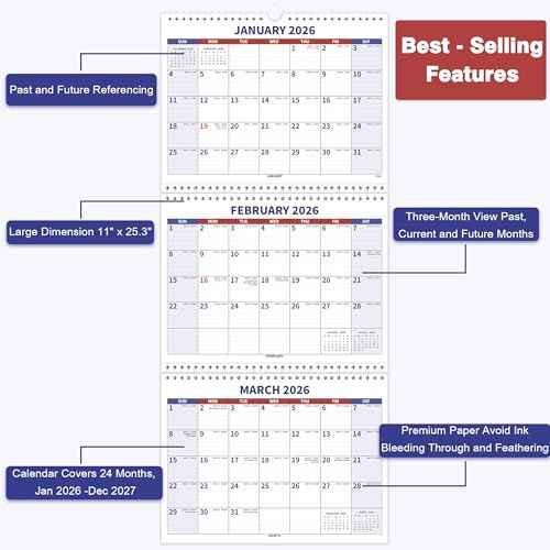 2026-2027 Wall Calendar ? 3 Month Wall Calendar 2026-2027, January 2026 - Decmber 2027, 2 Year Calendar, 3 Month Calendar Vertical Display (Folded in a Month), Move-a-Page, 11" x 25", Holidays