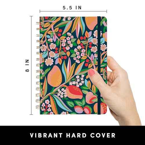 PAPERAGE Lined Spiral Journal Notebook, (Cherry Blossom/Fruit), 160 Pages, Hardcover Journal for Women & Men, Medium 5.5 in x 8 in - 100 GSM, Thick Paper, Spiral Notebook for Work, School & Journaling