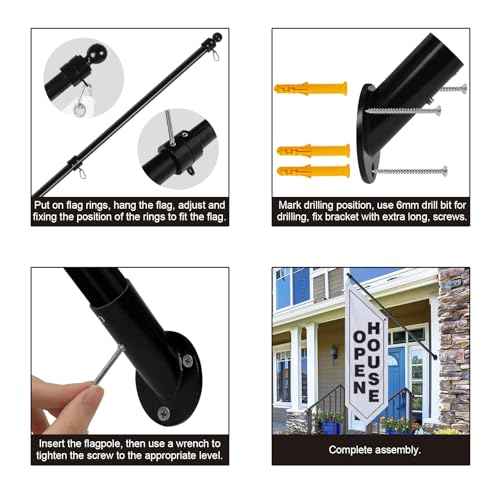 Wall Flag, Double-Sided Open House for Real Estate Flags with Stainless Steel Pole & Wall Mount, Outdoor Open House Sign for Realtors, Homes for Sale or Rent (white-black, 47¡±)