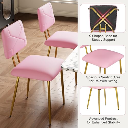 VECELO 4-Pack Pink Stacking Dining Chairs with Tufted Faux Leather