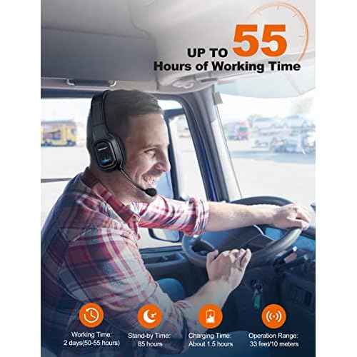TECKNET Trucker Bluetooth Headphones with Microphone Noise Canceling Wireless On Ear Headset, Hands Free Wireless Headset for Cell Phone Computer Office Home Call Center Skype (Black)