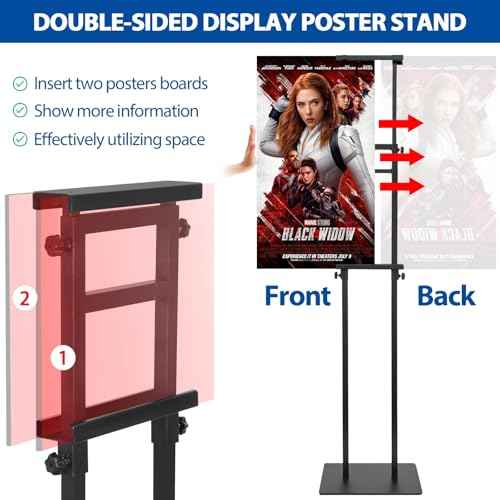 Pedestal Poster Sign Stand for Double Sided Display, Adjustable Poster Board Stand Height Up to 80", Heavy Duty Floor Standing Sign Holder for Board, Foam, Banner Display Stand, Black 1Pack