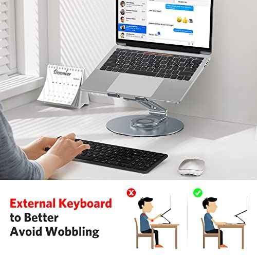 OMOTON Adjustable Laptop Stand with 360 Rotating Base, Ergonomic Laptop Riser for Collaborative Work, Dual Rotary Shaft Fully Foldable for Easy Storage, Fits All Laptops up to 16 inches, CoolGrey