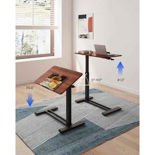 FLEXISPOT H7 PRO Mobile Standing Desk Adjustable Overbed Table Pneumatic with Wheels 90¡ÆTiltable Portable Laptop Desk Rolling Computer Cart Foldable Bedside Table(31.5" W x 17.7" D, Mahogany)