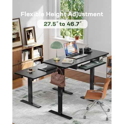 Marsail Electric Standing Desk with Ergonomic Keyboard Tray, Adjustable Desk with 27.5¡± to 46.7¡± Height Range, 4 Memory Presets, Smooth and Quiet Lifting, 48 x 24 inch Adjustable Height,TZESD14Black