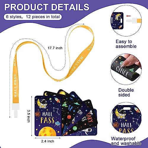 Pasimy Galaxy Space Hall Passes with Lanyards - 12 Pack Classroom ID Badges