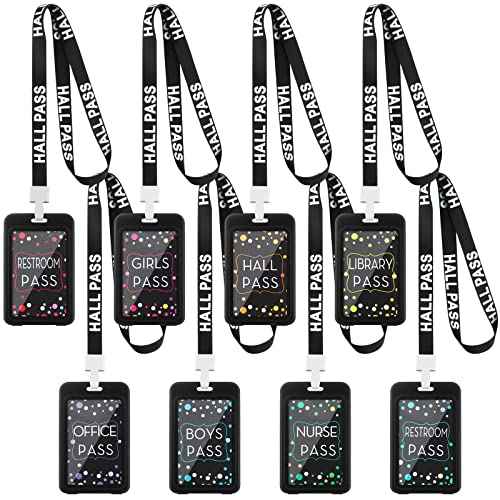 Tatuo 16 Pcs Hall Pass Lanyards Card Passes Set Vertical Bathroom Pass Restroom Unbreakable Gift for Teacher Nurse Library Office(Black)