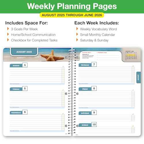 Global Datebooks Dated Middle School or High School Student Planner for Academic Year 2025-2026 Includes Ruler/Bookmark and Planning Stickers (Block Style - 8.5"x11" - Doodles)