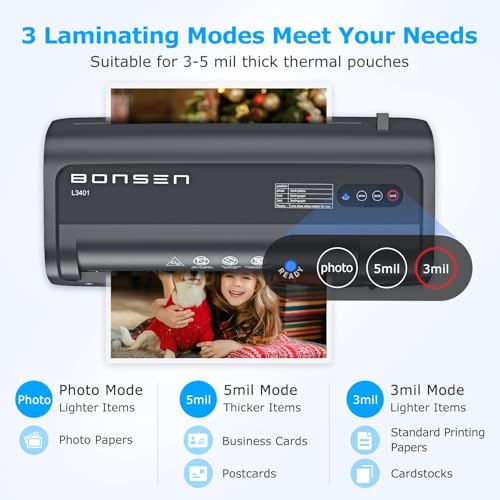 BONSEN A4 Laminator Machine, 9.33-Inch Thermal Laminator with Never Jam Technology, 100 Laminating Sheets, Laminates Photos Cards Documents, 4-in-1 Personal Laminators for Teachers Home Office School