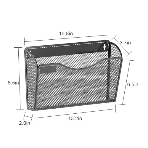 Samstar Black Mesh Wall Mounted File Organizer with Label Panel - 6 Pockets for Office & Home