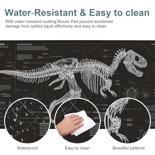 LEIWEIHOPE Dinosaur Skeleton Extended Gaming Mouse Pad 33x11.8 Inches - Large Desk Mat for Gaming & Office, Non-Slip Rubber Base