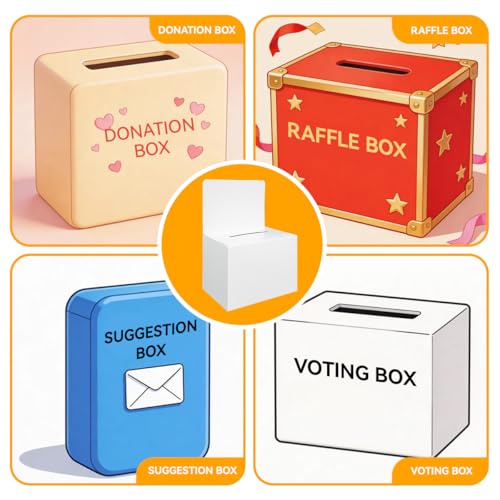 Unibagic 9 Pack White Cardboard Suggestion Box with Removable Header - 6.5x4.5x4.5 Inch Small Raffle Ticket Box for Charity, Fundraising, Voting & Events