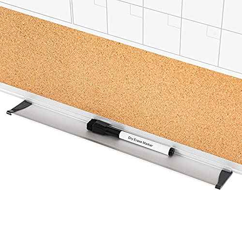 VUSIGN Monthly Calendar Whiteboard Dry Erase Cork Board Combo, 18" x 24" Planning Board, Silver Aluminium Frame