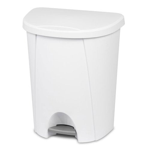 Sterilite 6.6 Gallon StepOn Wastebasket with Lid, Medium Sized Plastic Trash Can for the Kitchen, Bathroom, or Mudroom, Pedal, White, 4-Pack